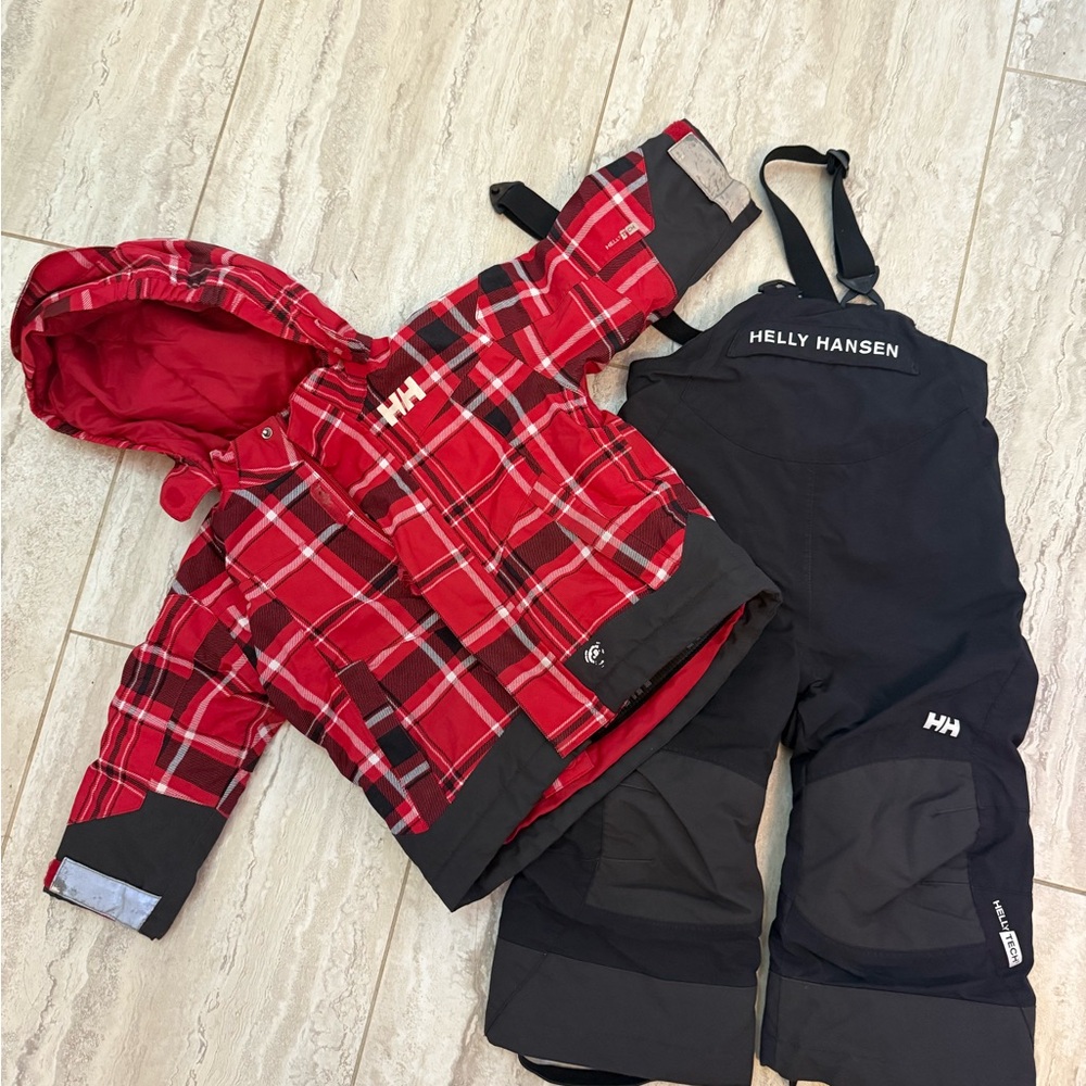 Helly Hansen Kids Red Plaid Jacket and Black Bib Set